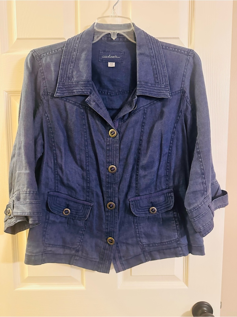 Caslon for Encore Indigo Blue Denim Jacket Ties in Back